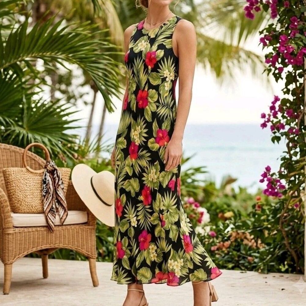 Lauren Ralph Lauren 100% Silk Tropical Floral Maxi Dress - 14